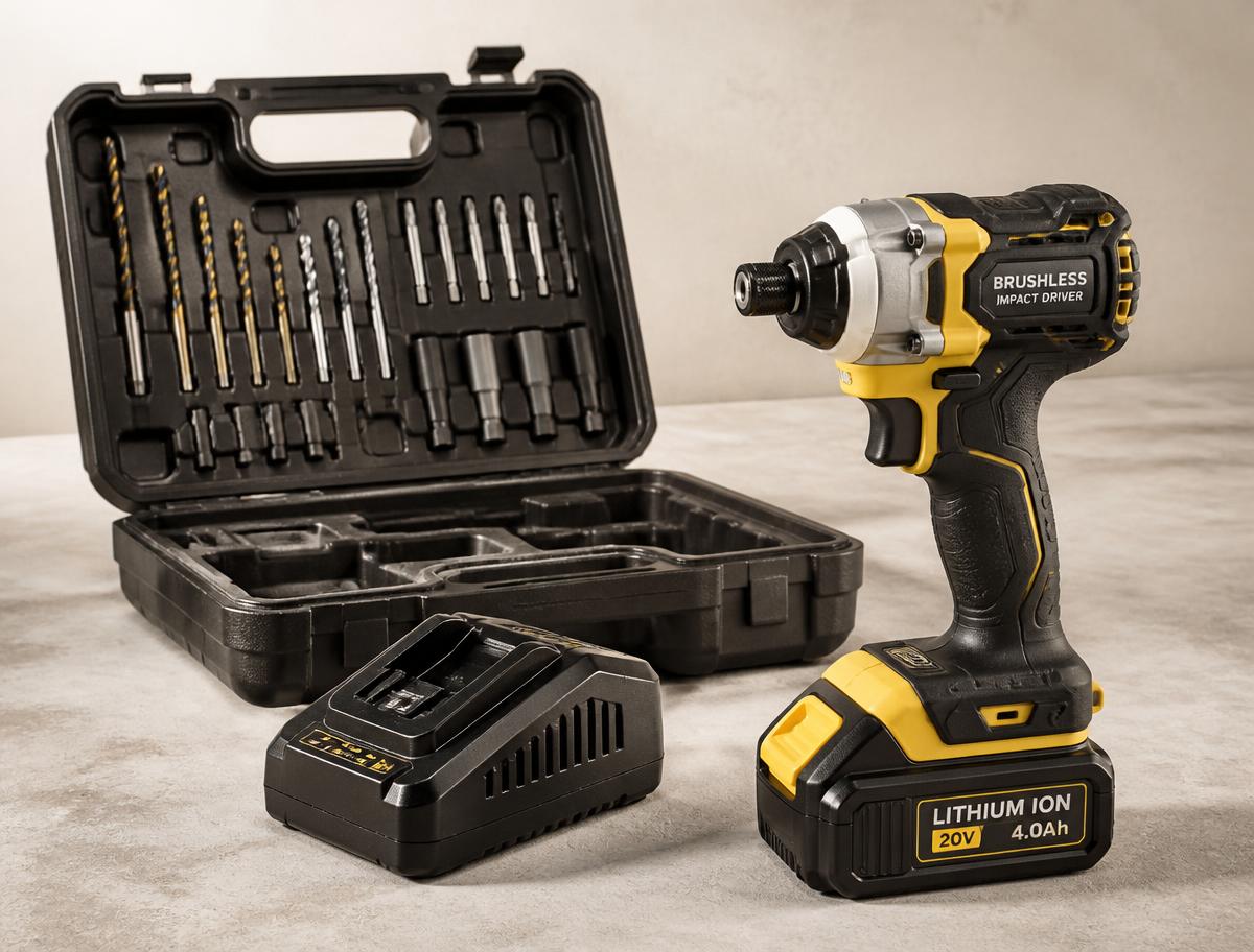 Parafusadeira de impacto 20V com bateria, carregador e brocas